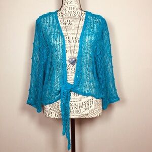 Mermaidcore aqua mesh with sequins tie front top beach pool coverup cardigan M